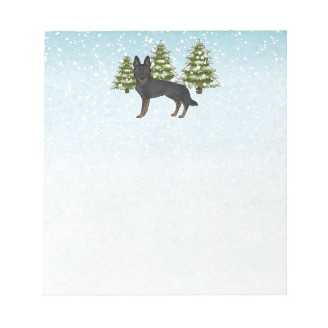 Bi-Black German Shepherd Winter Forest Blue Green Notepad (Front)