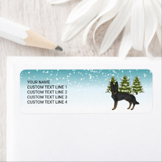 Bi-Black German Shepherd Winter Forest Custom Text Label