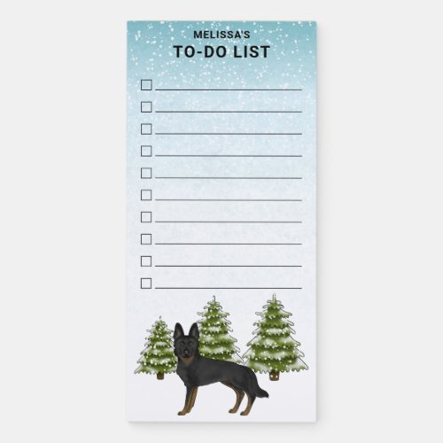 Bi_Black German Shepherd Winter Forest To Do List Magnetic Notepad