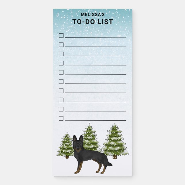 Bi-Black German Shepherd Winter Forest To Do List Magnetic Notepad (Front)