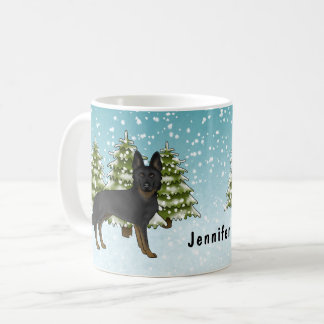 Bi-Black German Shepherd Winter Forest With Name Coffee Mug
