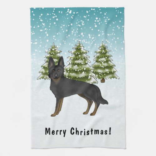 Bi_Black German Shepherd Winter Forest With Text Kitchen Towel