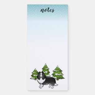 Bi-Black Sheltie Cartoon Dog In Winter & Text Magnetic Notepad