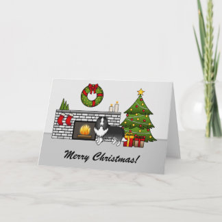 Bi-Black Sheltie Dog In A Christmas Room &amp; Text Card