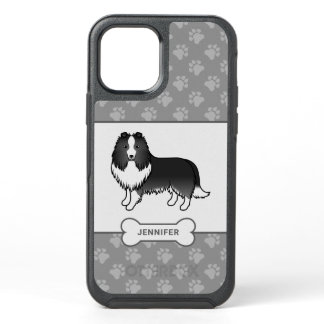 Bi-Black Sheltie Dog With Paws, Dog Bone &amp; Name OtterBox Symmetry iPhone 12 Case