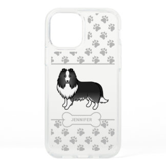 Bi-Black Sheltie Dog With Paws, Dog Bone &amp; Name Speck iPhone 12 Case