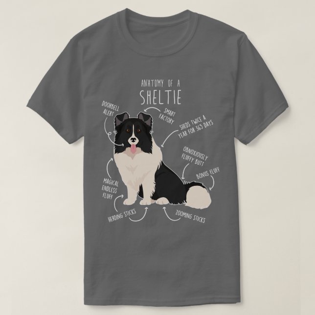 Bi Black Sheltie Shetland Sheepdog Anatomy T-Shirt (Design Front)