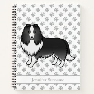 Bi-Black Shetland Sheepdog Cartoon Dog &amp; Name Notebook