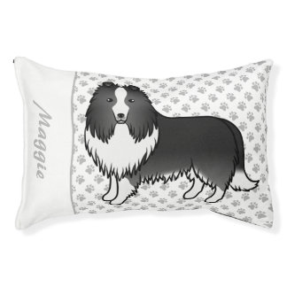 Bi-Black Shetland Sheepdog Cartoon Dog &amp; Name Pet Bed