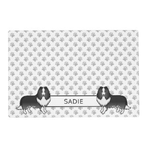 Bi-Black Shetland Sheepdog Cartoon Dog & Name Placemat