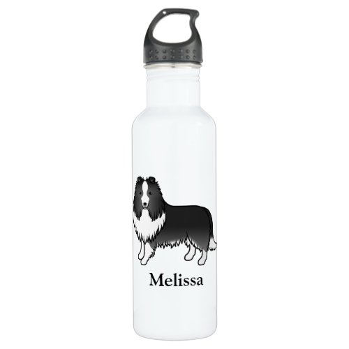 Bi_Black Shetland Sheepdog Cartoon Dog  Name Stainless Steel Water Bottle