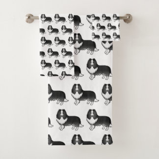 Bi-Black Shetland Sheepdog Cartoon Dog Pattern Bath Towel Set