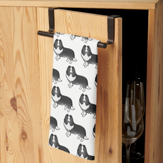 Bi-Black Shetland Sheepdog Cartoon Dog Pattern Kitchen Towel (Thirds Fold)