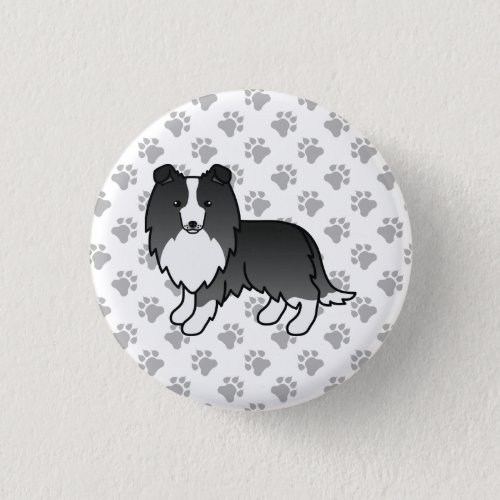 Bi_Black Shetland Sheepdog Cartoon Dog  Paws Button