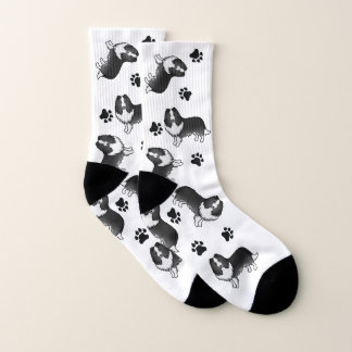 Bi-Black Shetland Sheepdog Cartoon Dog &amp; Paws Socks