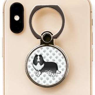 Bi-Black Shetland Sheepdog Cartoon Dog With Paws Phone Ring Stand