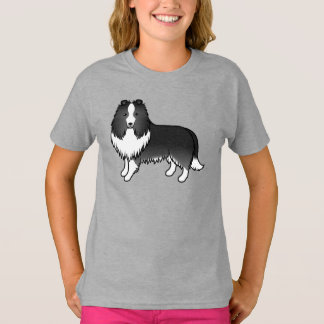 Bi-Black Shetland Sheepdog Cute Cartoon Dog T-Shirt