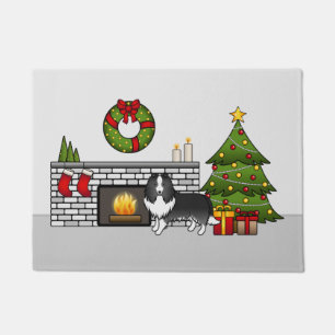 Bi-Black Shetland Sheepdog Dog In A Christmas Room Doormat
