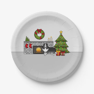 Bi-Black Shetland Sheepdog Dog In A Christmas Room Paper Plates