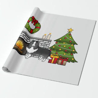 Bi-Black Shetland Sheepdog Dog In A Christmas Room Wrapping Paper