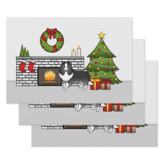 Bi-Black Shetland Sheepdog Dog In A Christmas Room Wrapping Paper Sheets