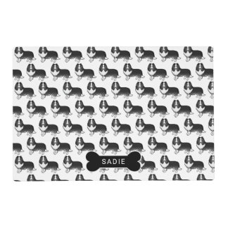 Bi-Black Shetland Sheepdog Dog Pattern &amp; Name Placemat