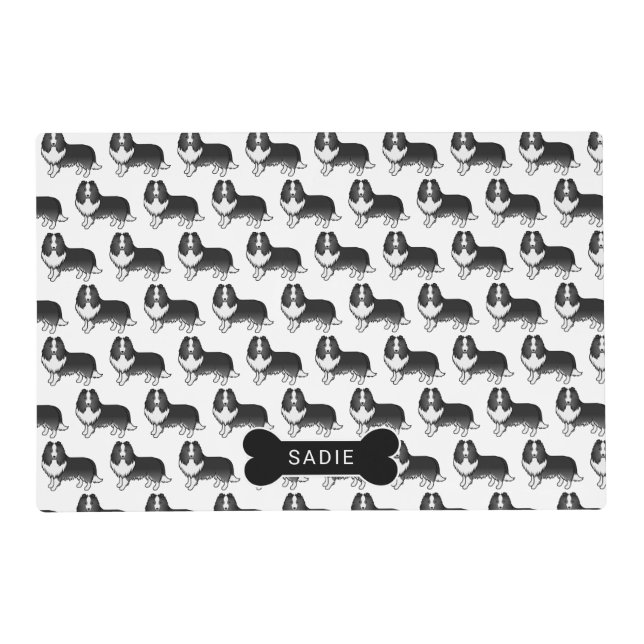 Bi-Black Shetland Sheepdog Dog Pattern & Name Placemat (Front)