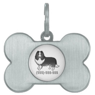 Bi-Black Shetland Sheepdog Dog &amp; Phone Number Pet ID Tag
