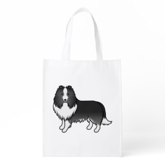 Bi-Black Shetland Sheepdog Sheltie Cartoon Dog Grocery Bag