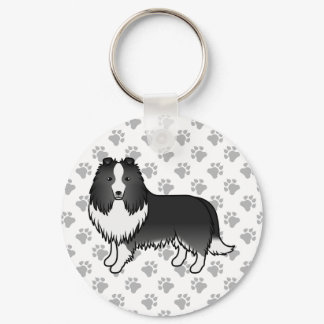 Bi-Black Shetland Sheepdog Sheltie Cartoon Dog Keychain
