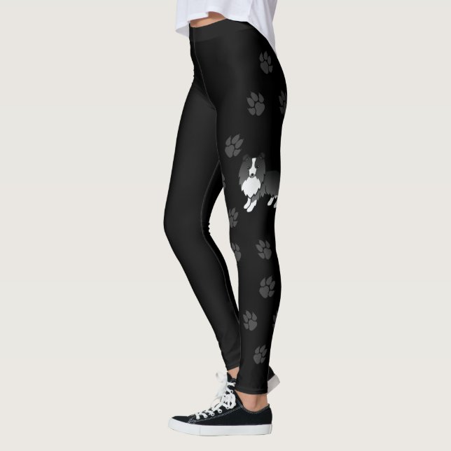 Bi-Black Shetland Sheepdog Sheltie Cartoon Dog Leggings (Left)