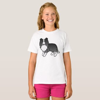 Bi-black Shetland Sheepdog Sheltie Cartoon Dog T-shirt 