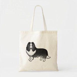 Bi-Black Shetland Sheepdog Sheltie Cartoon Dog Tote Bag