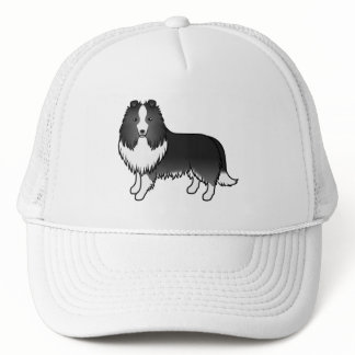 Bi-Black Shetland Sheepdog Sheltie Cartoon Dog Trucker Hat