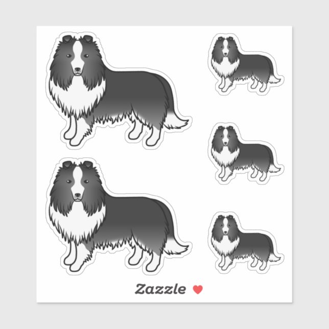 Bi-Black Shetland Sheepdog Sheltie Cartoon Dogs Sticker (Sheet)