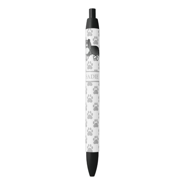 Bi-Black Shetland Sheepdog Sheltie Dog & Name Pen (Front Vertical)
