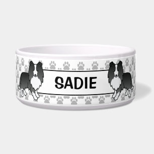 Bi-Black Shetland Sheepdog Sheltie Dogs & Name Bowl