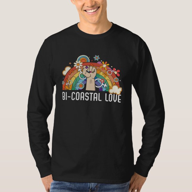 Bi Coastal Love Bisexual Rainbow Pride Bisexuality T-Shirt (Front)