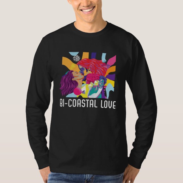 Bi Coastal Love Bisexual Rainbow Pride Bisexuality T-Shirt (Front)