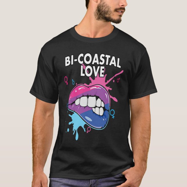 Bi Coastal Love Bisexual Rainbow Pride Bisexuality T-Shirt (Front)