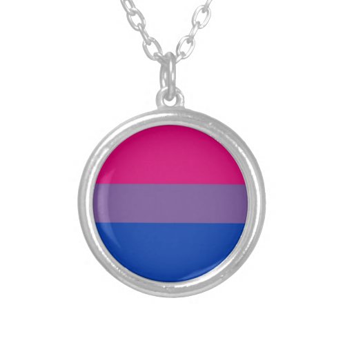 Bi Flag Flies For Bisexual Pride Silver Plated Necklace