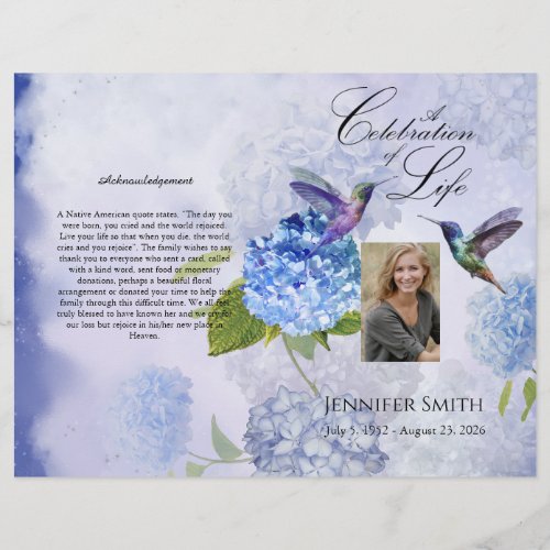 Bi_Fold Blue Hydrangeas Funeral Program Flyer