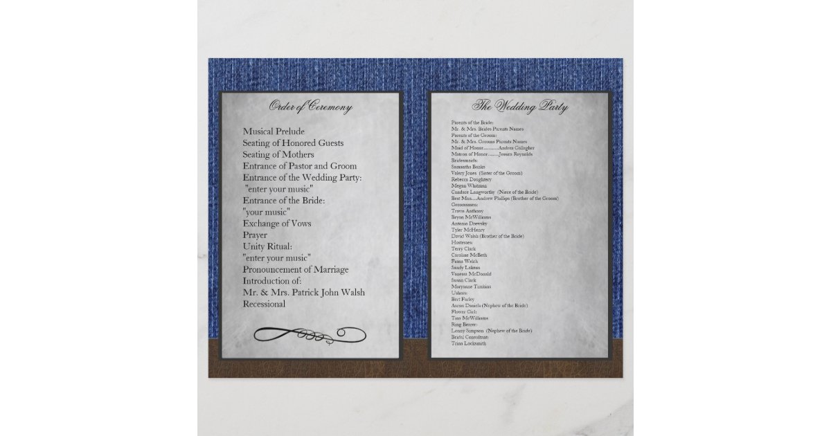 Bi Fold Denim Western Wedding Ceremony Programs Zazzle Com