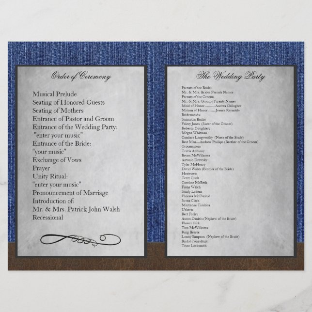 Bi Fold Denim Western Wedding Ceremony Programs (Front)