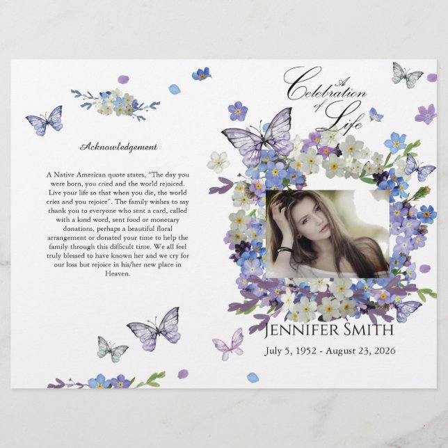Bi-Fold Forget Me Not Funeral Program Flyer (Front)
