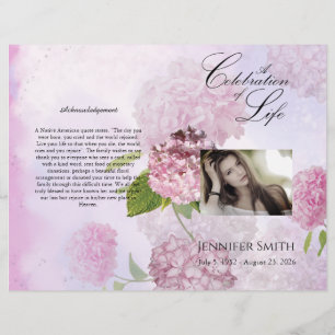 Bi-Fold Pink Hydrangeas Funeral Program Flyer