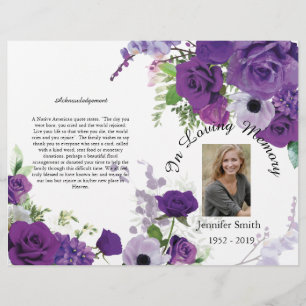 Bi-Fold Purple Roses Funeral Program Flyer