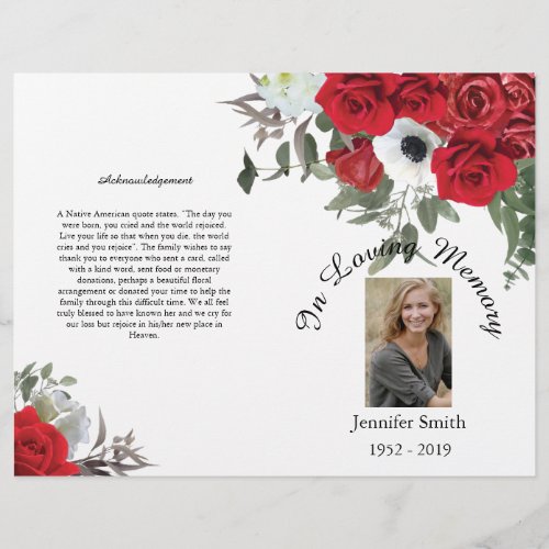 Bi_Fold Red Roses Funeral Program Flyer