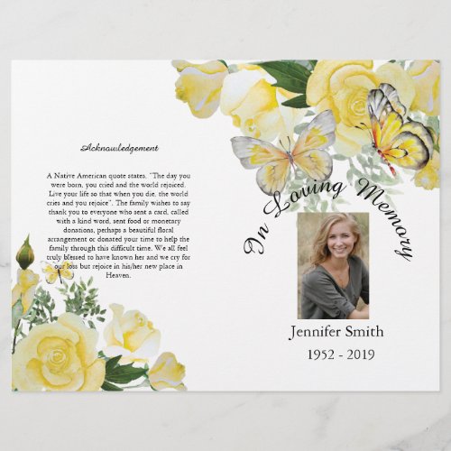 Bi_Fold Yellow Roses Butterfly Funeral Program Flyer