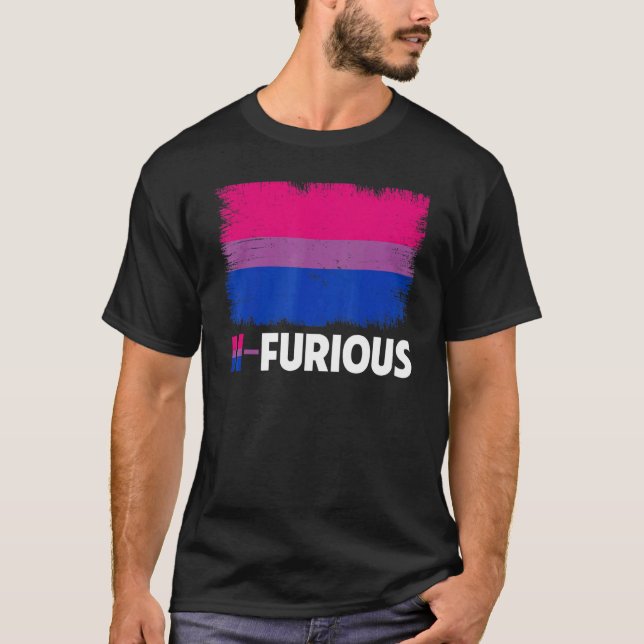 Bi Furious Bisexual Flag Gay Pride Rainbow Lgbt Pr T-Shirt (Front)